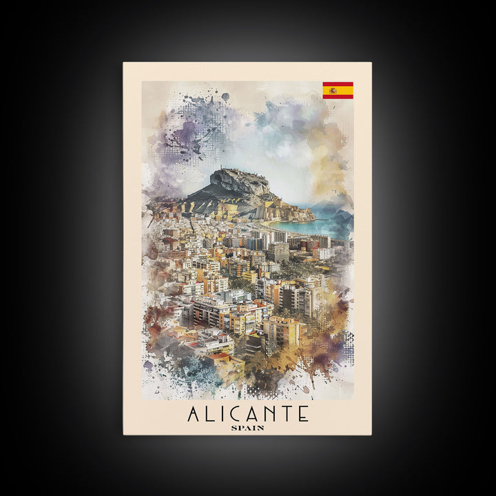 Alicante Spain Coastal City Travel Poster Art, Framed Canvas Print, Stunning Wall Art for Living Room, Bedroom Decor, Home Decoration