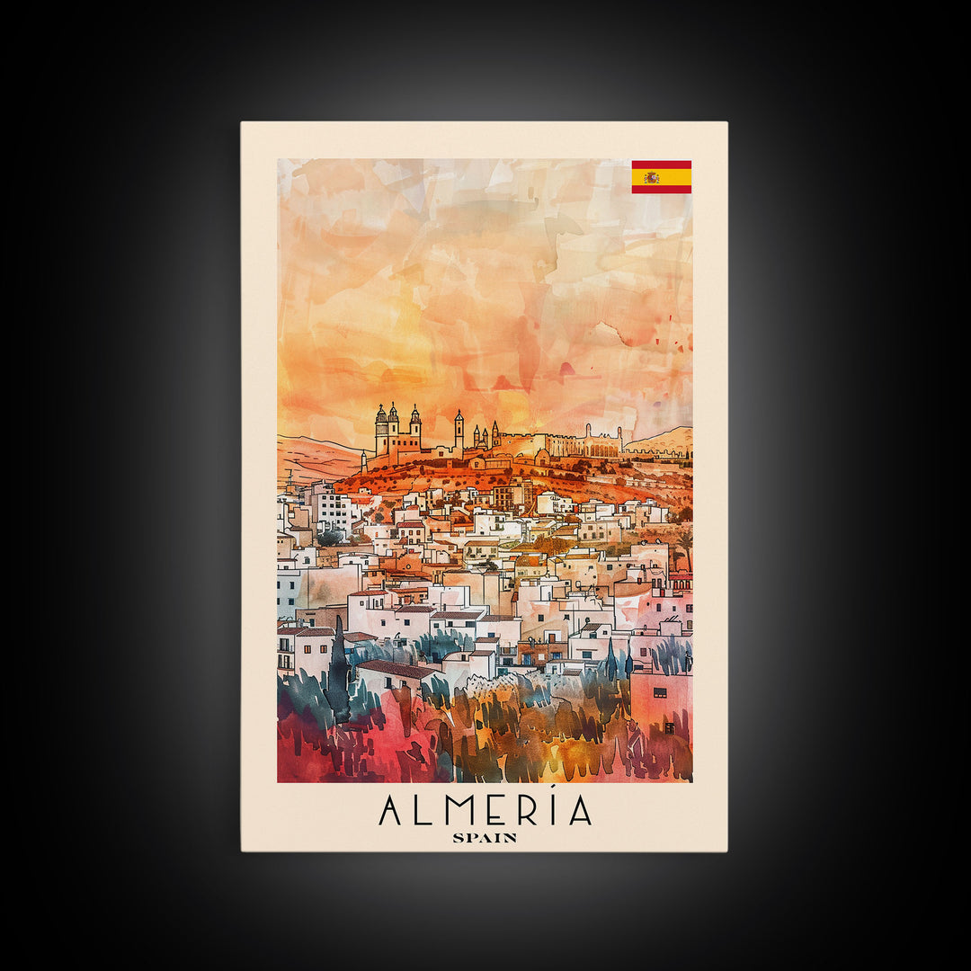Almeria Spain Beachside City Travel Poster Art, Framed Canvas Print, Vibrant Wall Art for Living Room, Bedroom Decor, Home Decoration