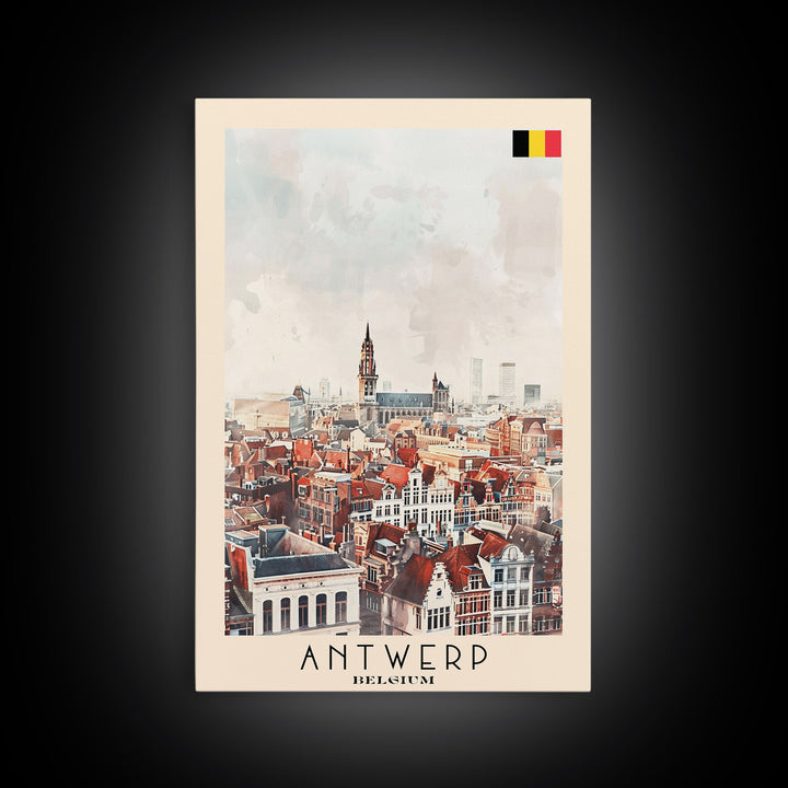 Charming Antwerp Cityscape, Framed Canvas Print, Perfect for Living Room Art, Travel Poster, Minimalist Home Decor, Watercolor Art