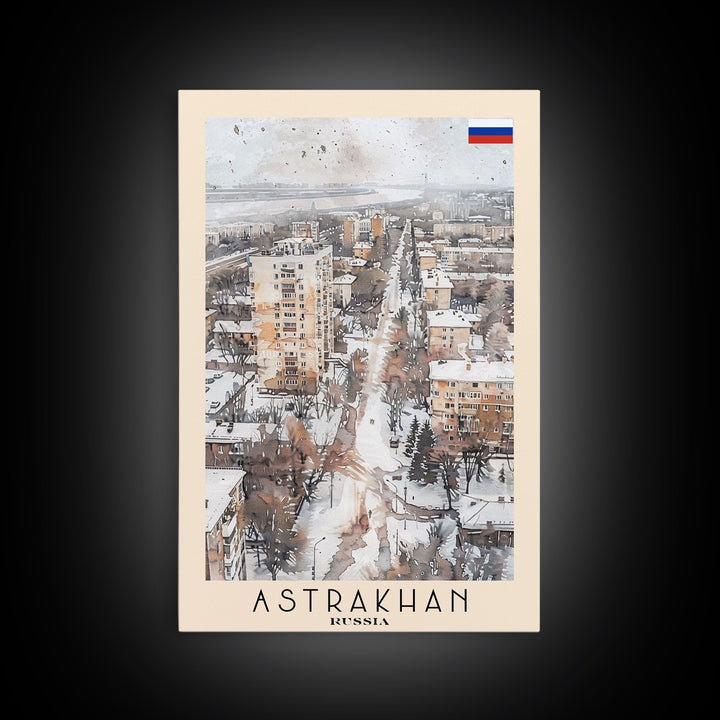 Astrakhan Russia Travel Poster Framed Canvas Print, Wall Art, Home Decor, Travel Print, Watercolor Painting, Urban Scene, Original Art