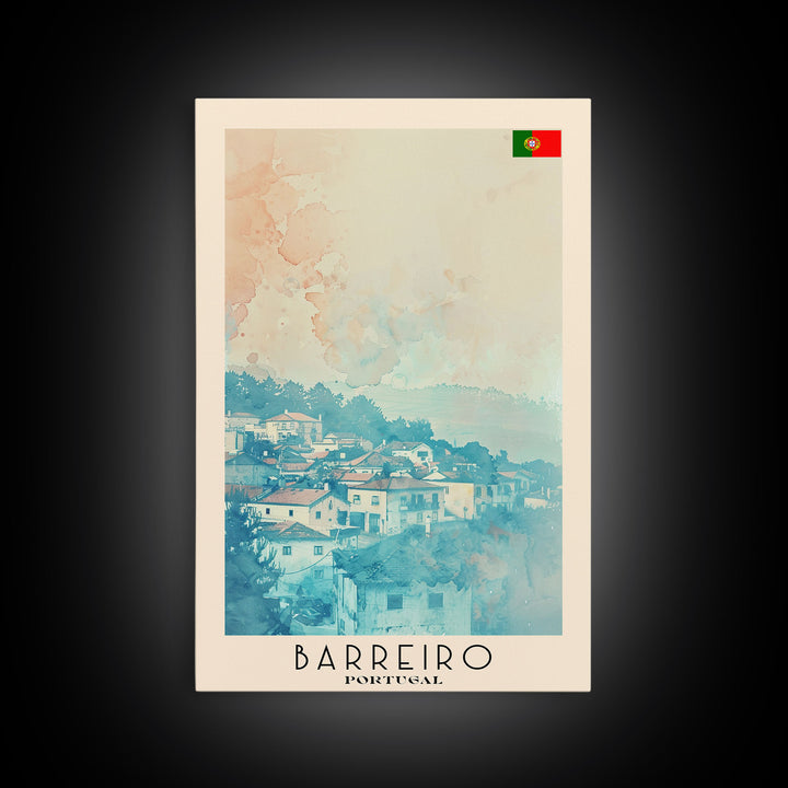 Barreiro Portugal Travel Poster Framed Canvas Print, Wall Art, Bedroom Decor, Watercolor Painting, Minimalist Art, Home Decoration