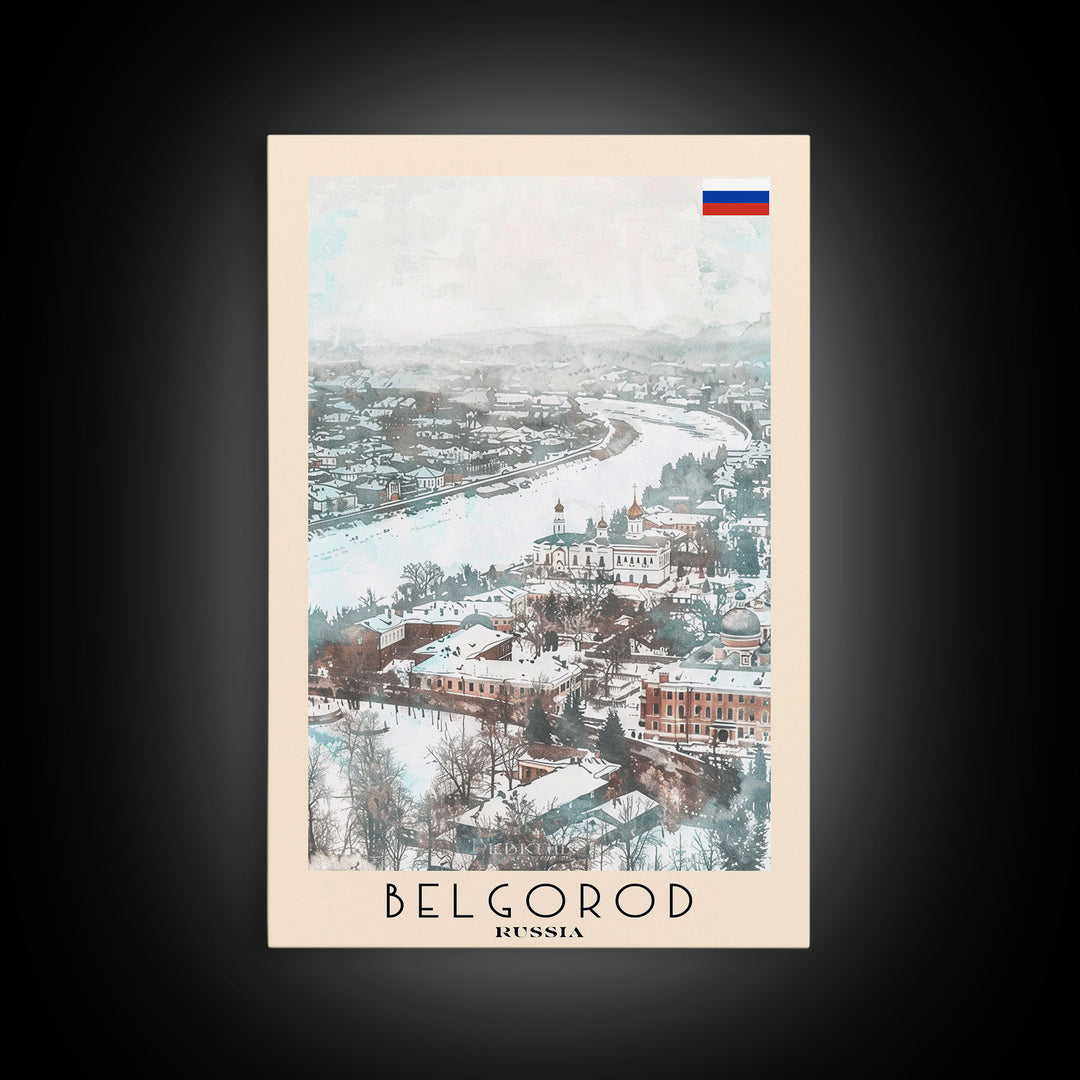 Belgorod Russia Travel Poster Framed Canvas Print, Wall Art, Home Decor, Watercolor Painting, Vacation Gift, Minimalist Art