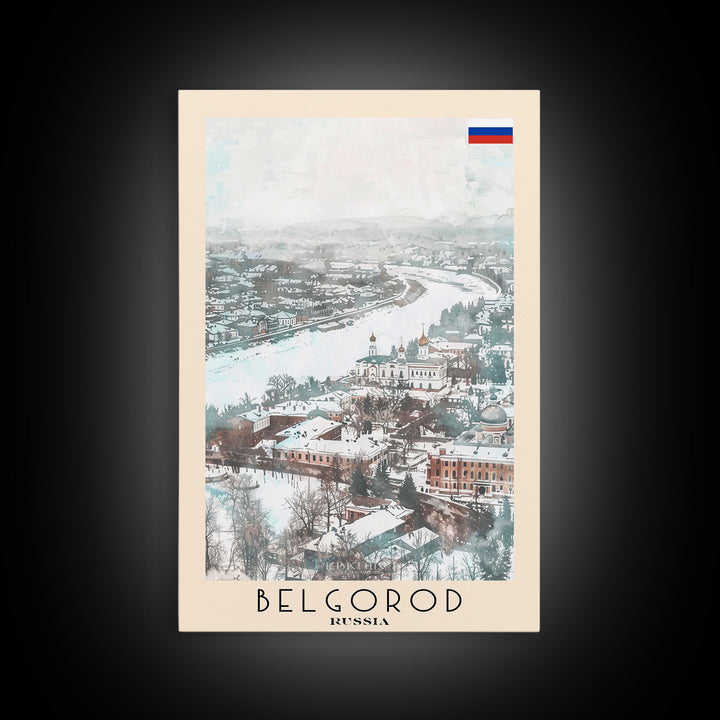 Belgorod Russia Travel Poster Framed Canvas Print, Wall Art, Home Decor, Watercolor Painting, Vacation Gift, Minimalist Art