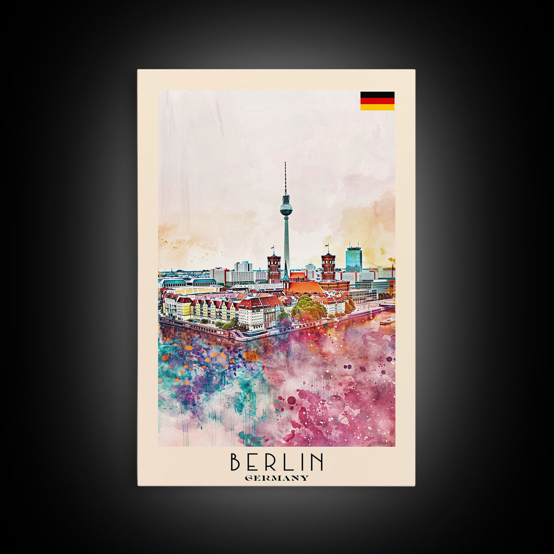 Berlin Germany Travel Poster Framed Canvas Print, Modern Art, Home Decor, Wall Art, Minimalist Travel Print, Cityscape Art