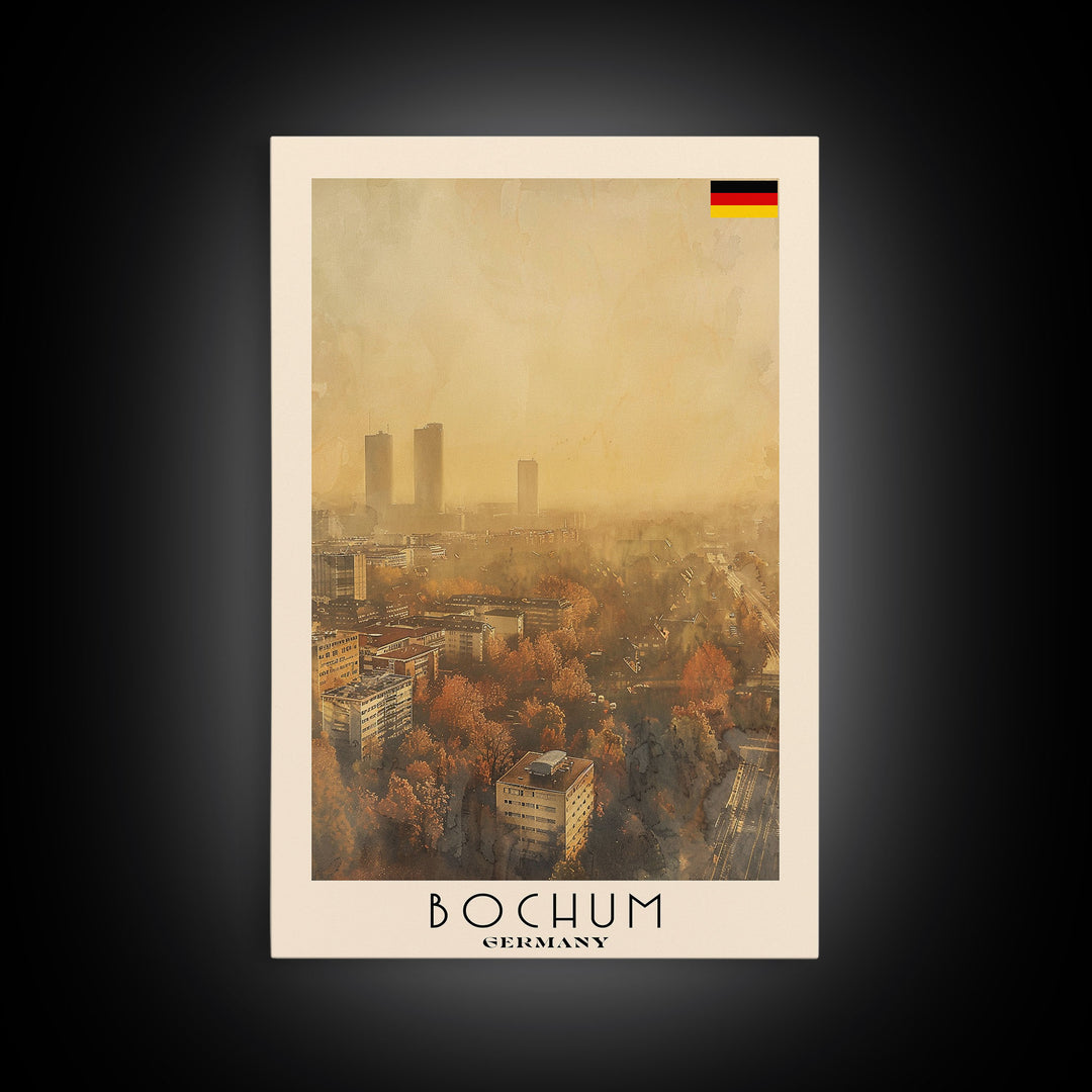 Bochum Germany Travel Poster Framed Canvas Print, Wall Art, Home Decor, Travel Print, Autumn Scene, Modern Art, Original Art