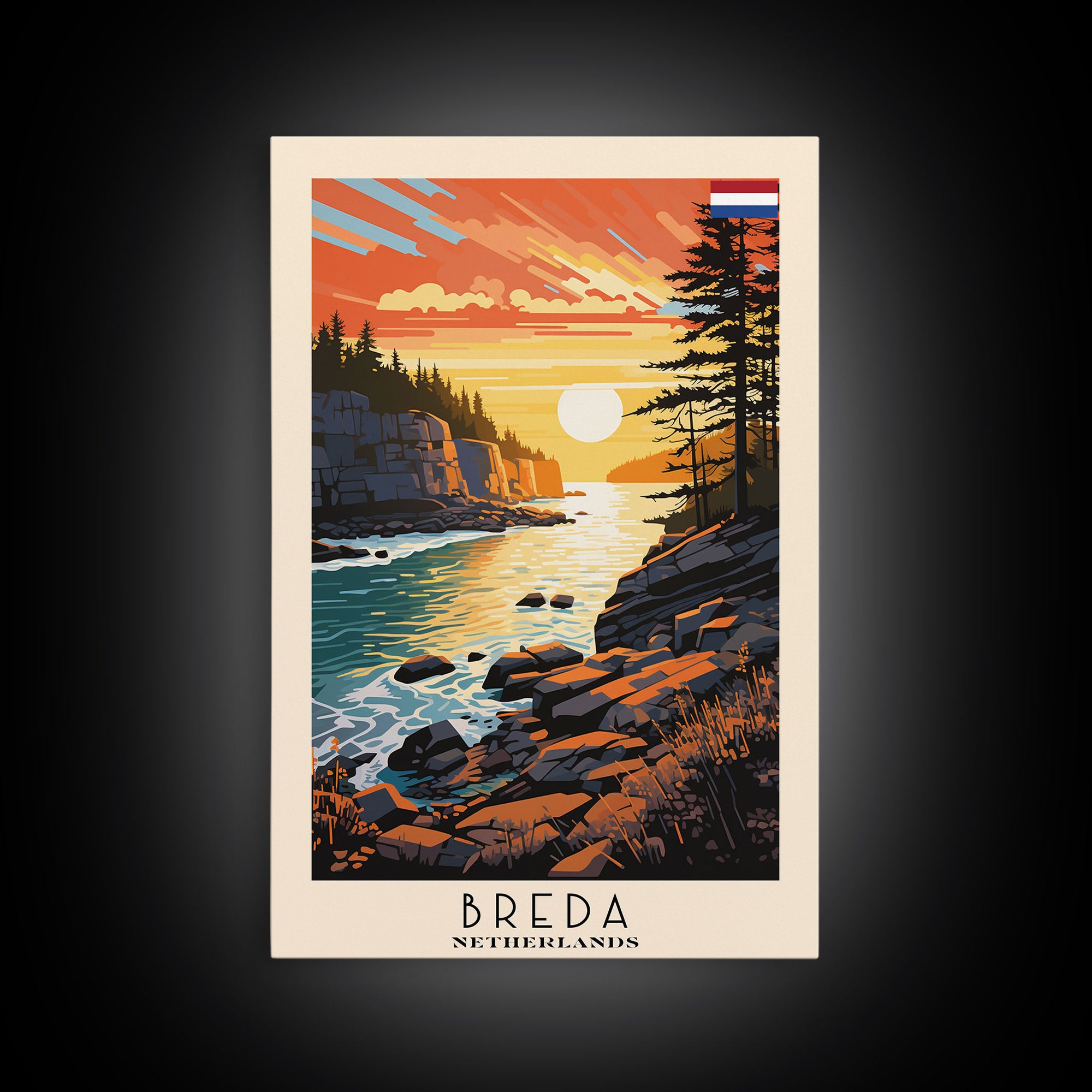 Breda Netherlands Travel Poster Framed Canvas Print, Sunset Landscape, Wall Art, Home Decor, Travel Print, Abstract Painting, Boho Style