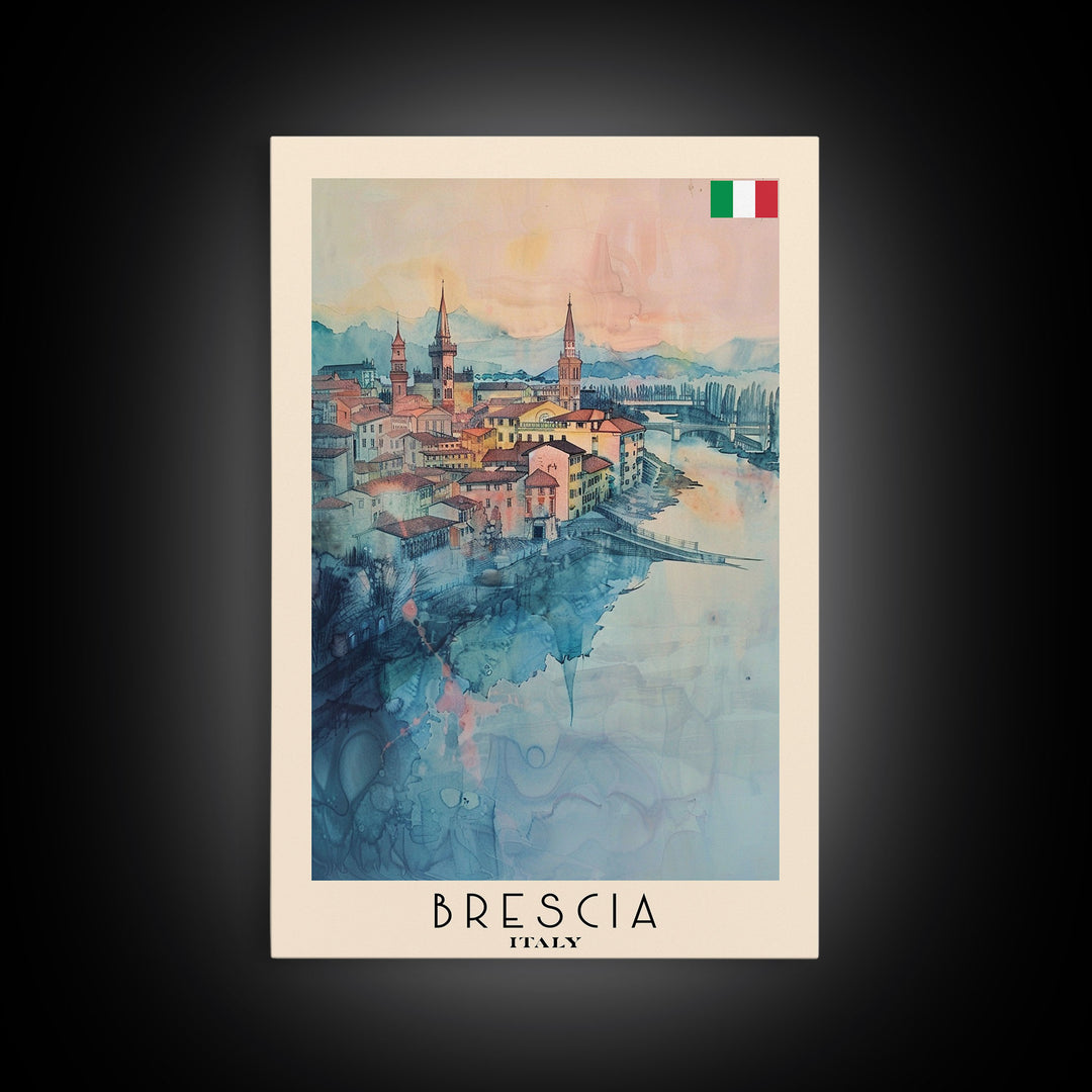 Brescia Italy Travel Poster Framed Canvas Print, Cityscape Art, Wall Decor, Travel Print, Watercolor Painting, Boho Style Art