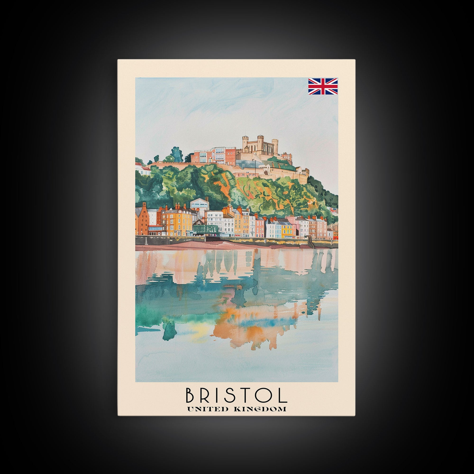 Bristol United Kingdom Travel Poster Framed Canvas Print, Cityscape Art, Wall Decor, Travel Print, Watercolor Painting, Boho Style Art