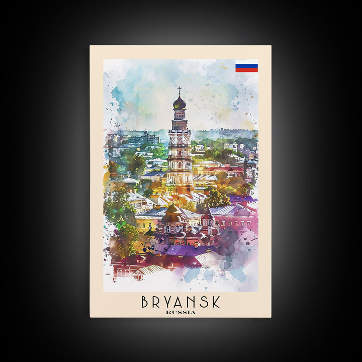 Bryansk Russia Travel Poster Framed Canvas Print, Watercolor Painting, Urban Scene, Wall Art, Home Decor, Bedroom Art, Minimalist Travel Print