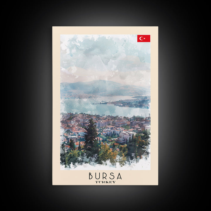 Bursa Turkey Travel Poster Framed Canvas Print, Watercolor Landscape, Wall Art, Home Decor, Travel Print, Minimalist Art, Urban Scene