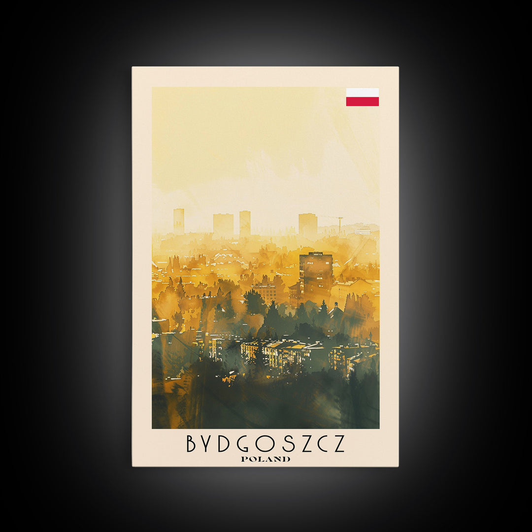 Bydgoszcz Poland Travel Poster Framed Canvas Print, Watercolor Cityscape, Wall Art, Home Decor, Travel Print, Boho Style, Art Piece