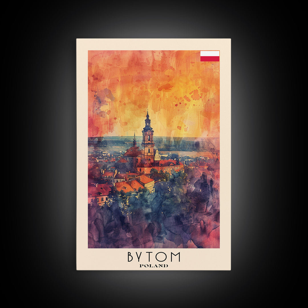 Bytom Poland Travel Poster Framed Canvas Print, Watercolor Painting, Urban Scene, Wall Art, Home Decor, Living Room Art, Minimalist Travel Print
