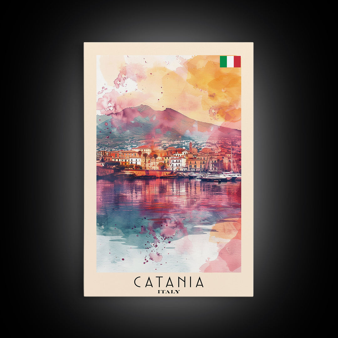 Catania Italy Travel Poster Framed Canvas Print, Wall Art, Home Decor, Travel Print, Vacation Gift, Watercolor Painting, Original Art