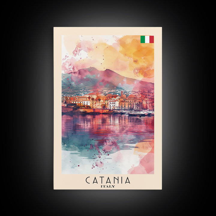 Catania Italy Travel Poster Framed Canvas Print, Wall Art, Home Decor, Travel Print, Vacation Gift, Watercolor Painting, Original Art
