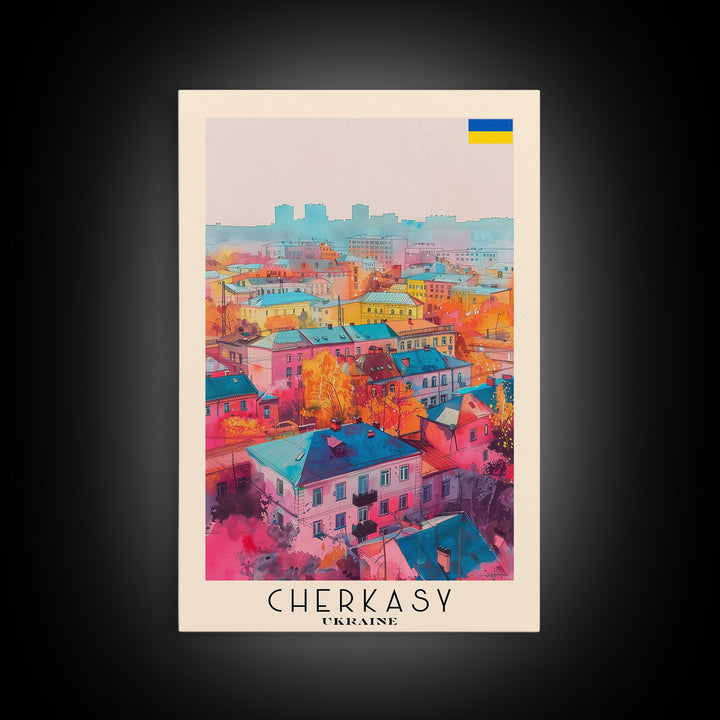 Cherkasy Ukraine Travel Poster Framed Canvas Print, Wall Art, Home Decor, Travel Print, Boho Watercolor Painting, Original Art