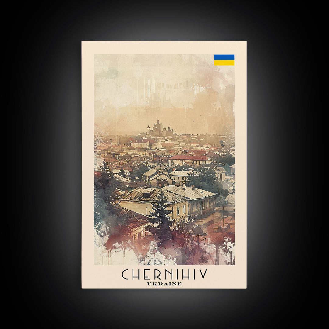 Chernihiv Ukraine Travel Poster Framed Canvas Print, Wall Art, Home Decor, Travel Print, Vintage Watercolor Painting, Original Art