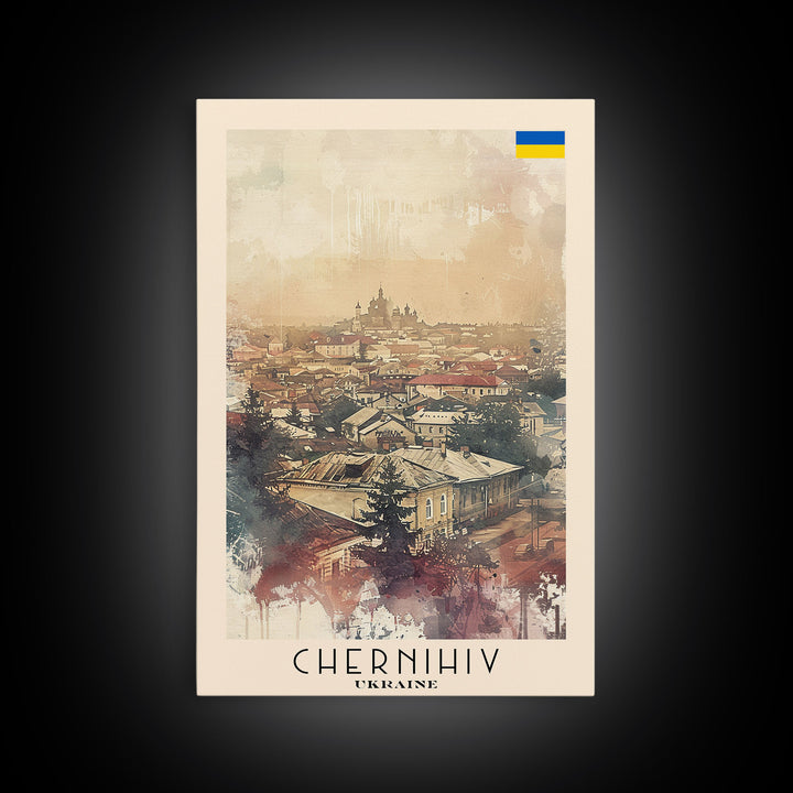 Chernihiv Ukraine Travel Poster Framed Canvas Print, Wall Art, Home Decor, Travel Print, Vintage Watercolor Painting, Original Art