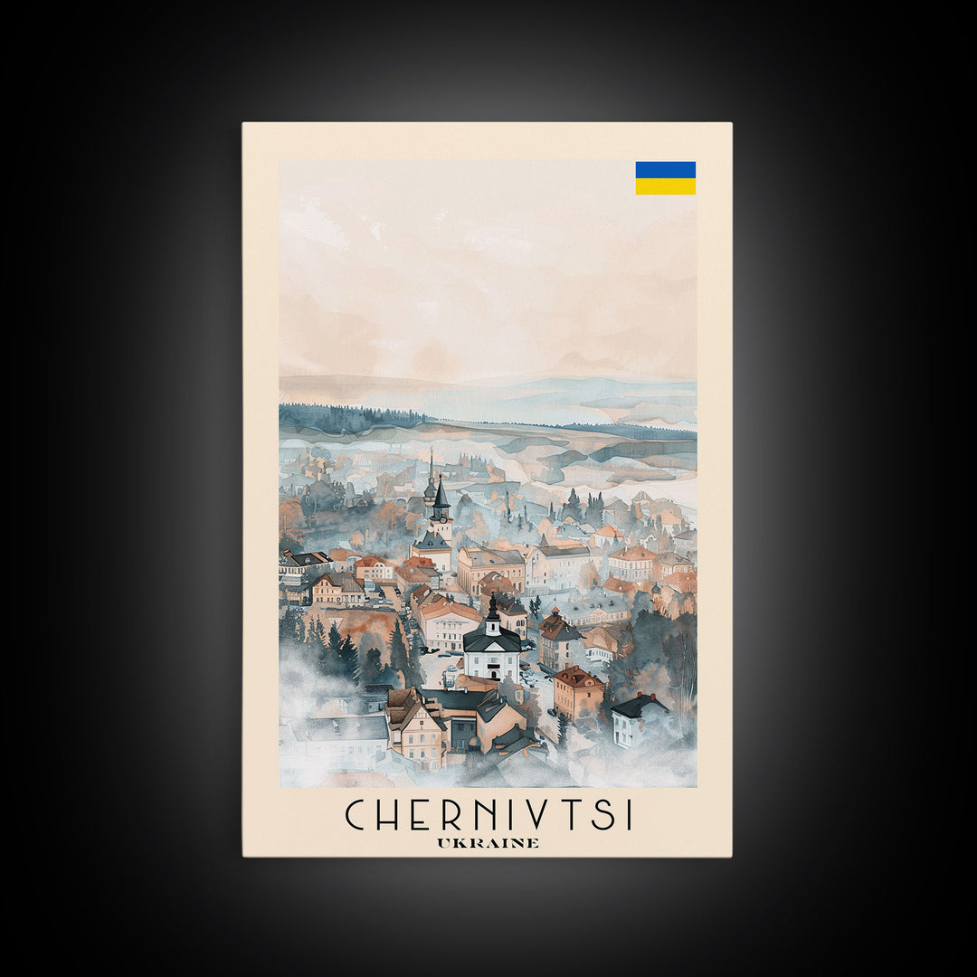 Chernivtsi Ukraine Travel Poster Framed Canvas Print, Wall Art, Home Decor, Travel Print, Minimalist Watercolor Painting, Original Art