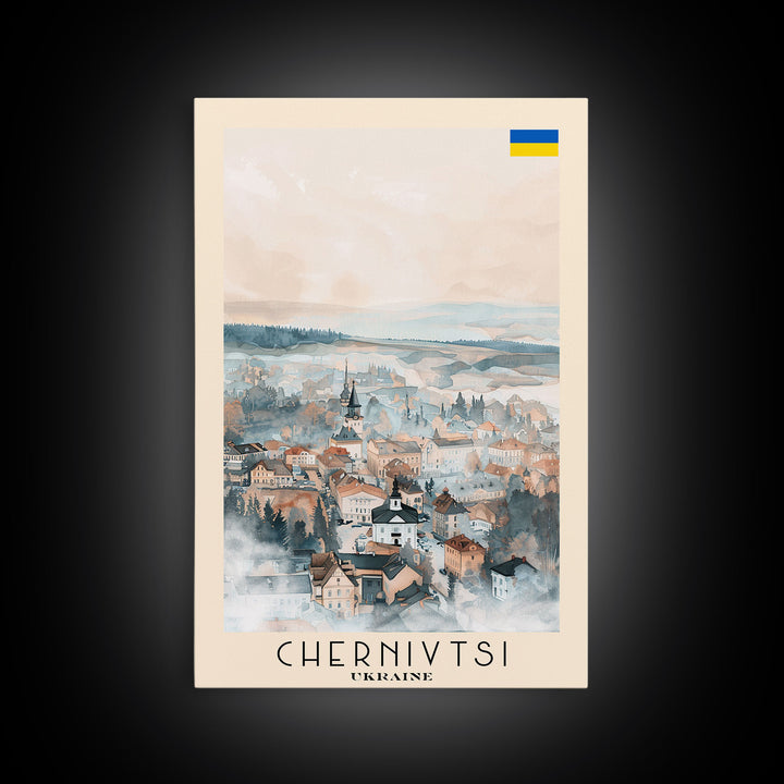 Chernivtsi Ukraine Travel Poster Framed Canvas Print, Wall Art, Home Decor, Travel Print, Minimalist Watercolor Painting, Original Art