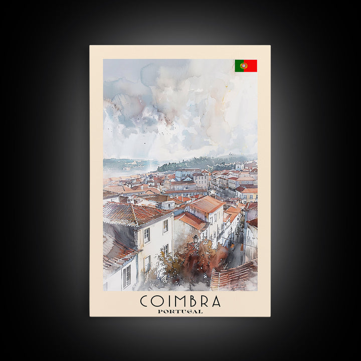 Coimbra Portugal Travel Poster Framed Canvas Print, Wall Art, Home Decor, Travel Print, Minimalist Watercolor Painting, Original Art