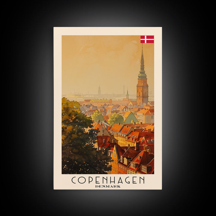 Copenhagen Denmark Cityscape Art, Framed Canvas Print, Watercolor Travel Poster, Minimalist Wall Decor, Home Decoration, Living Room Art, Travel Print
