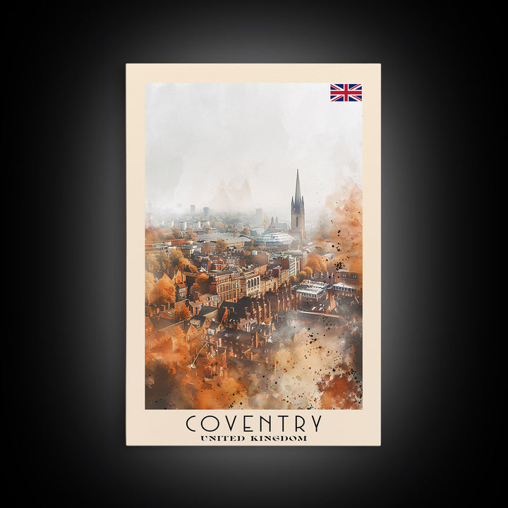 Coventry United Kingdom Travel Poster, Framed Canvas Print, Abstract Cityscape Wall Art, Home Decor, Living Room Decoration, Watercolor Art, Travel Print