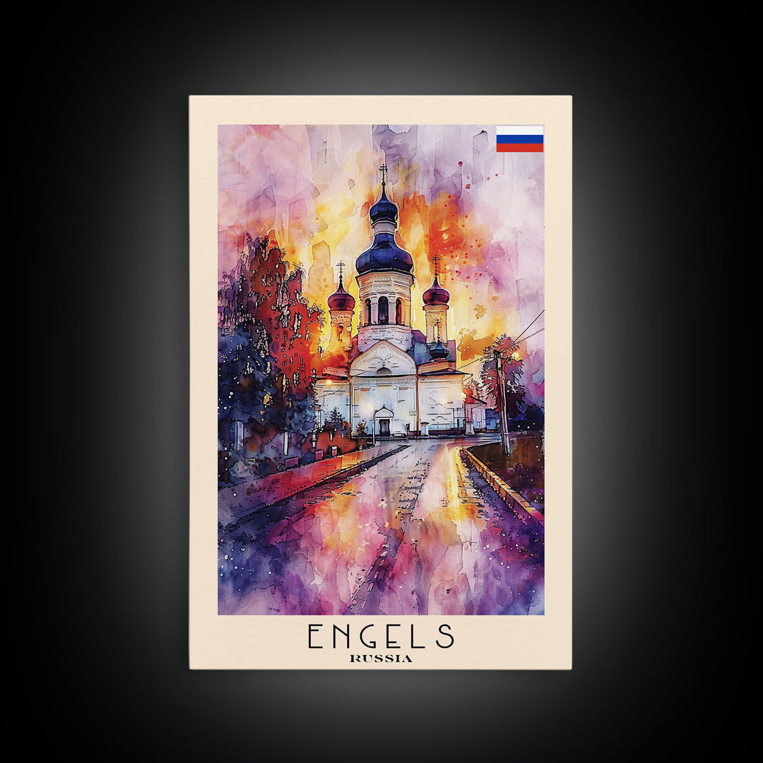 Engels, Russia Captivating Framed Canvas Print. Architectural Wall Art for Living Room or Bedroom Decor, Travel Poster.