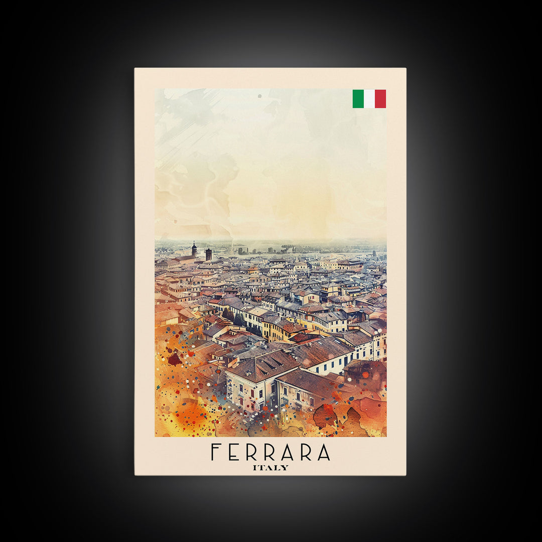 Ferrara Italy Historic Watercolor Framed Canvas Print, Elegant Travel Poster Art for Living Room and Office Wall Decor