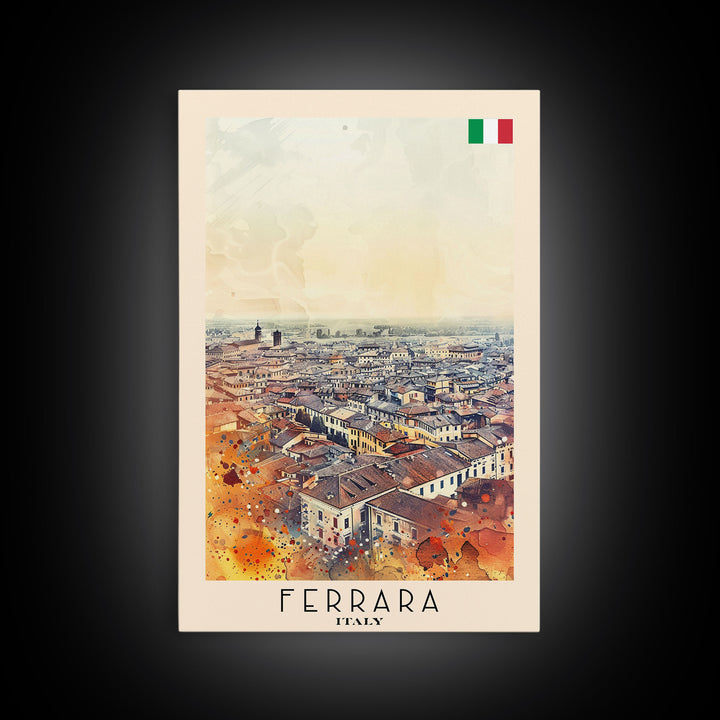 Ferrara Italy Historic Watercolor Framed Canvas Print, Elegant Travel Poster Art for Living Room and Office Wall Decor