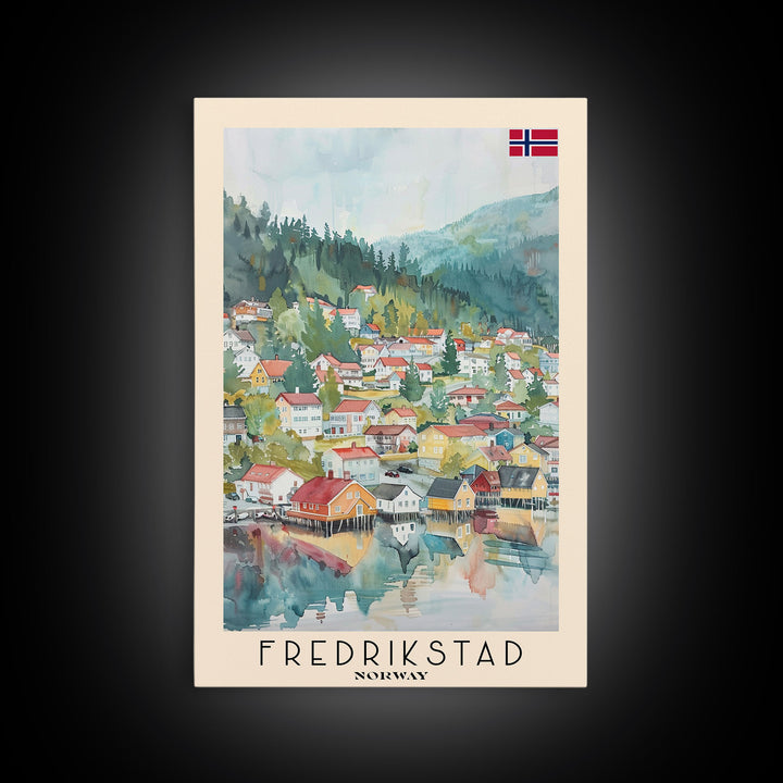Fredrikstad Norway Picturesque Watercolor Framed Canvas Print, Enchanting Travel Poster Art for Living Room and Bedroom Decor