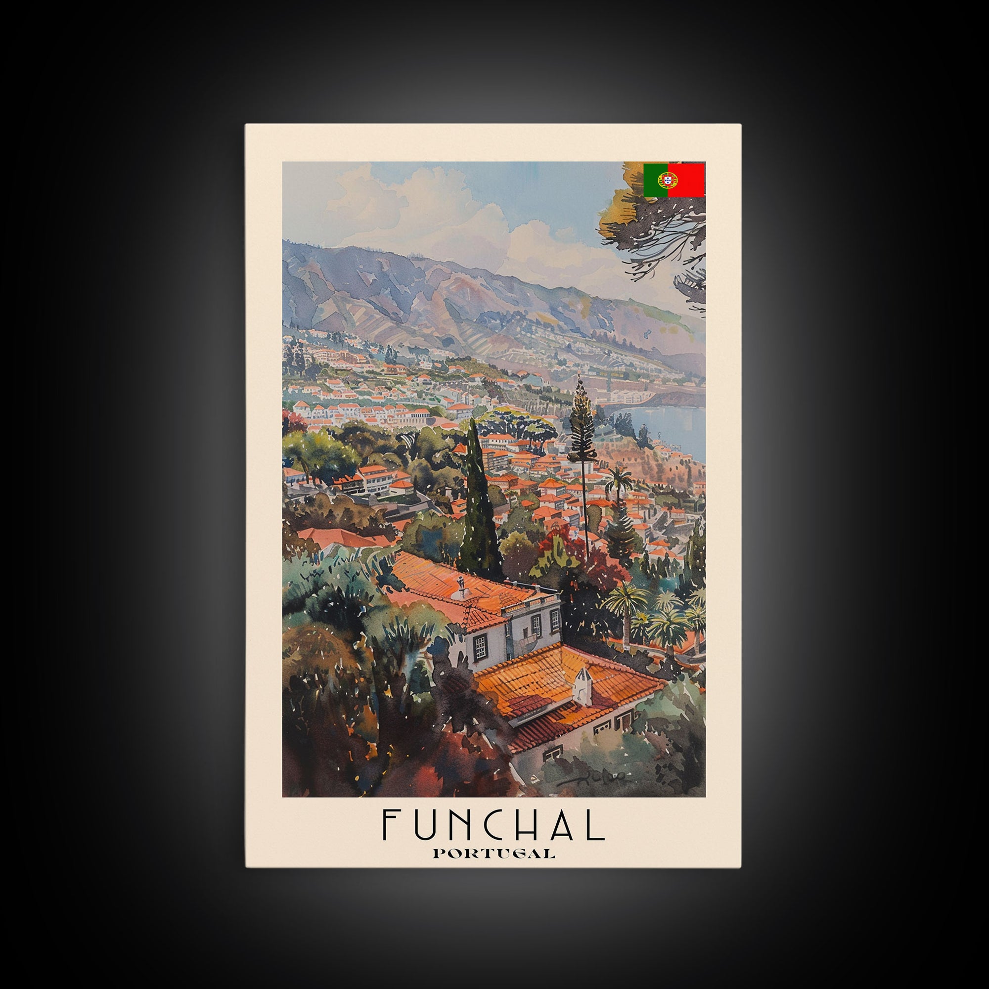 Funchal, Portugal Travel Poster Art, Framed Canvas Print for Living Room or Bedroom, Scenic Wall Art, Home Decoration