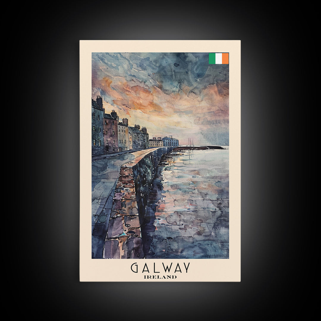 Galway, Ireland Travel Poster Art, Framed Canvas Print for Living Room or Bedroom, Coastal Wall Art, Home Decoration