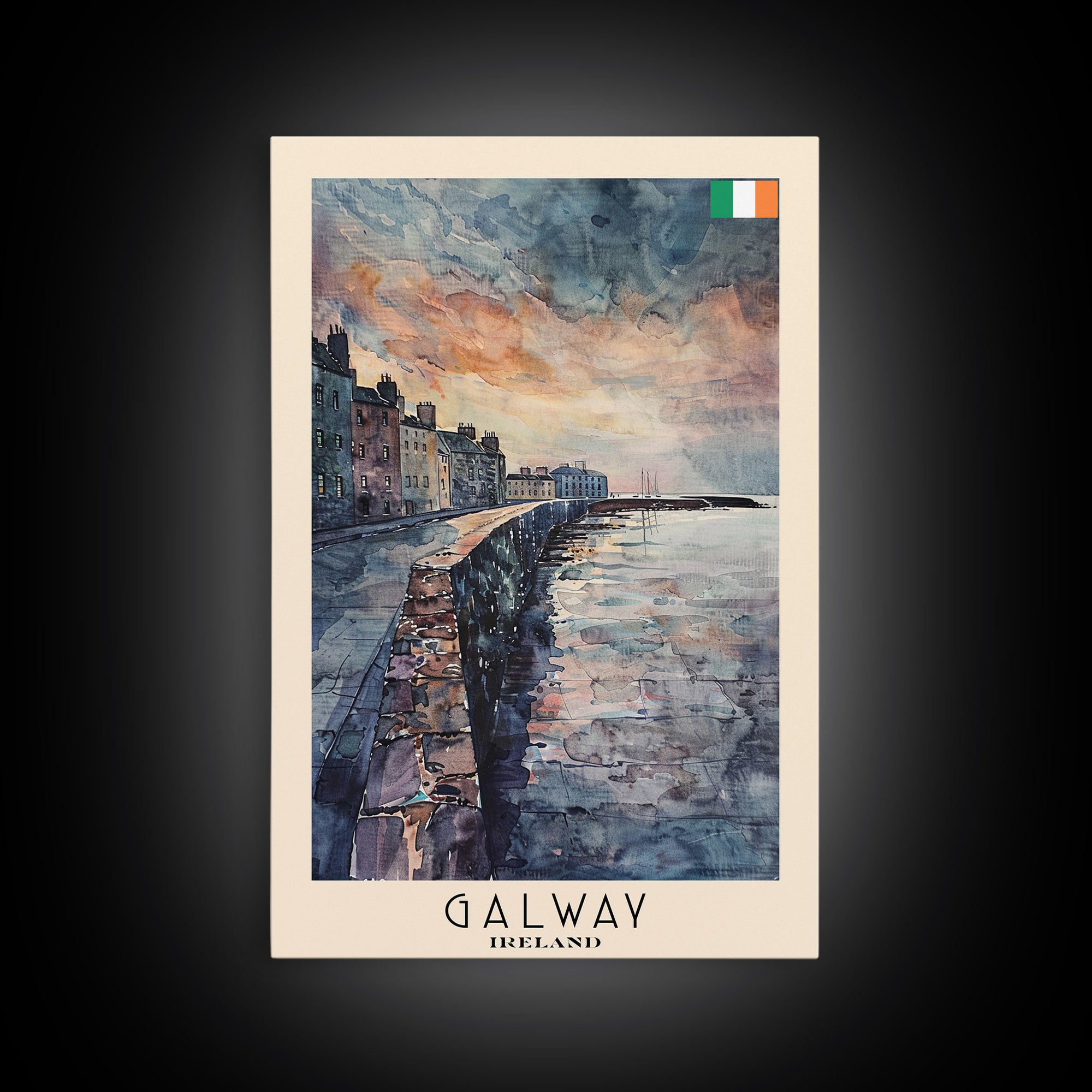 Galway, Ireland Travel Poster Art, Framed Canvas Print for Living Room or Bedroom, Coastal Wall Art, Home Decoration