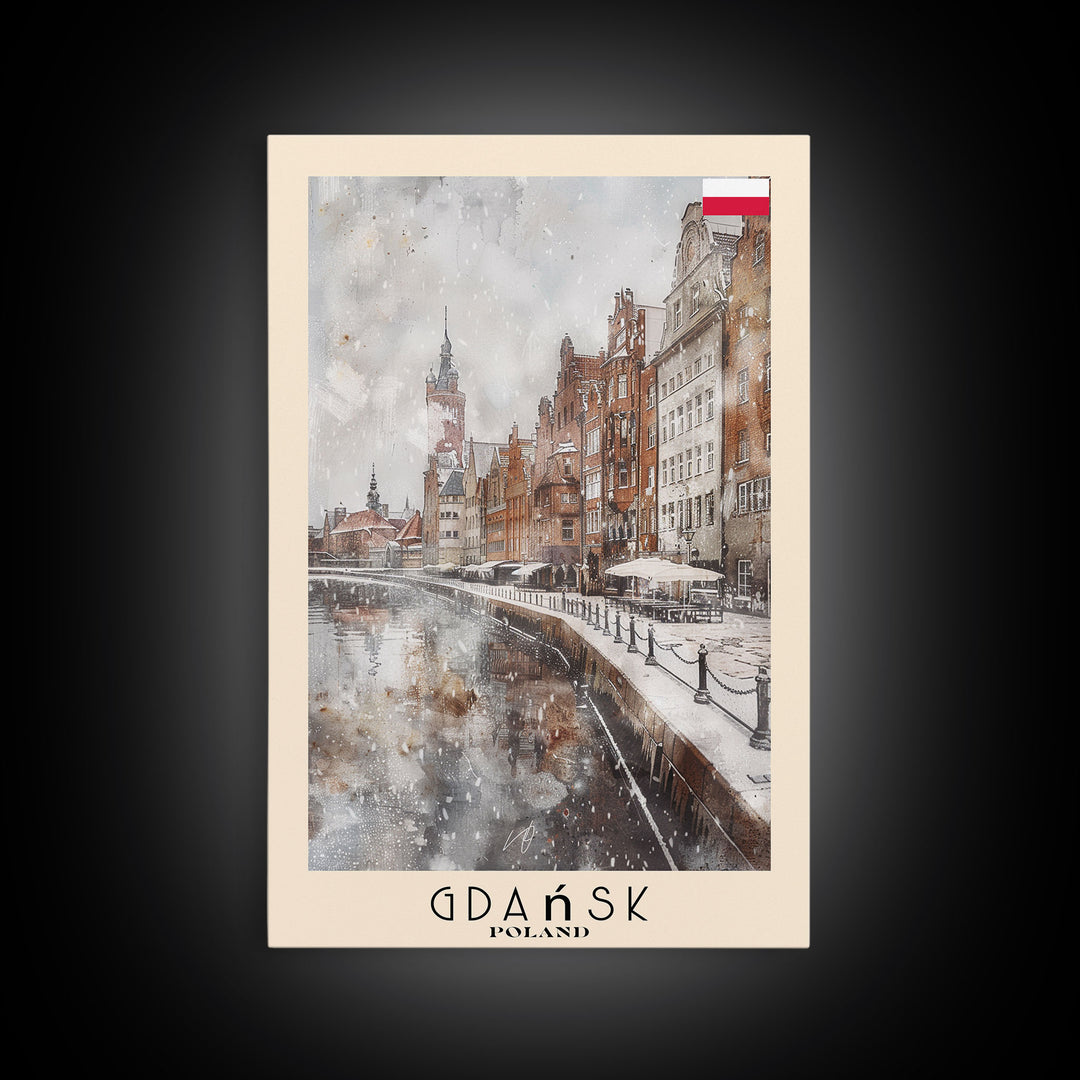 Gdansk, Poland Travel Poster Art, Framed Canvas Print for Living Room or Bedroom, Historic Wall Art, Home Decoration