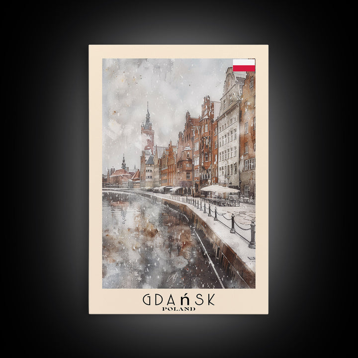 Gdansk, Poland Travel Poster Art, Framed Canvas Print for Living Room or Bedroom, Historic Wall Art, Home Decoration
