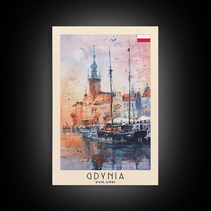 Gdynia, Poland Travel Poster Art, Framed Canvas Print for Living Room or Bedroom, Scenic Harbor Wall Art, Home Decoration