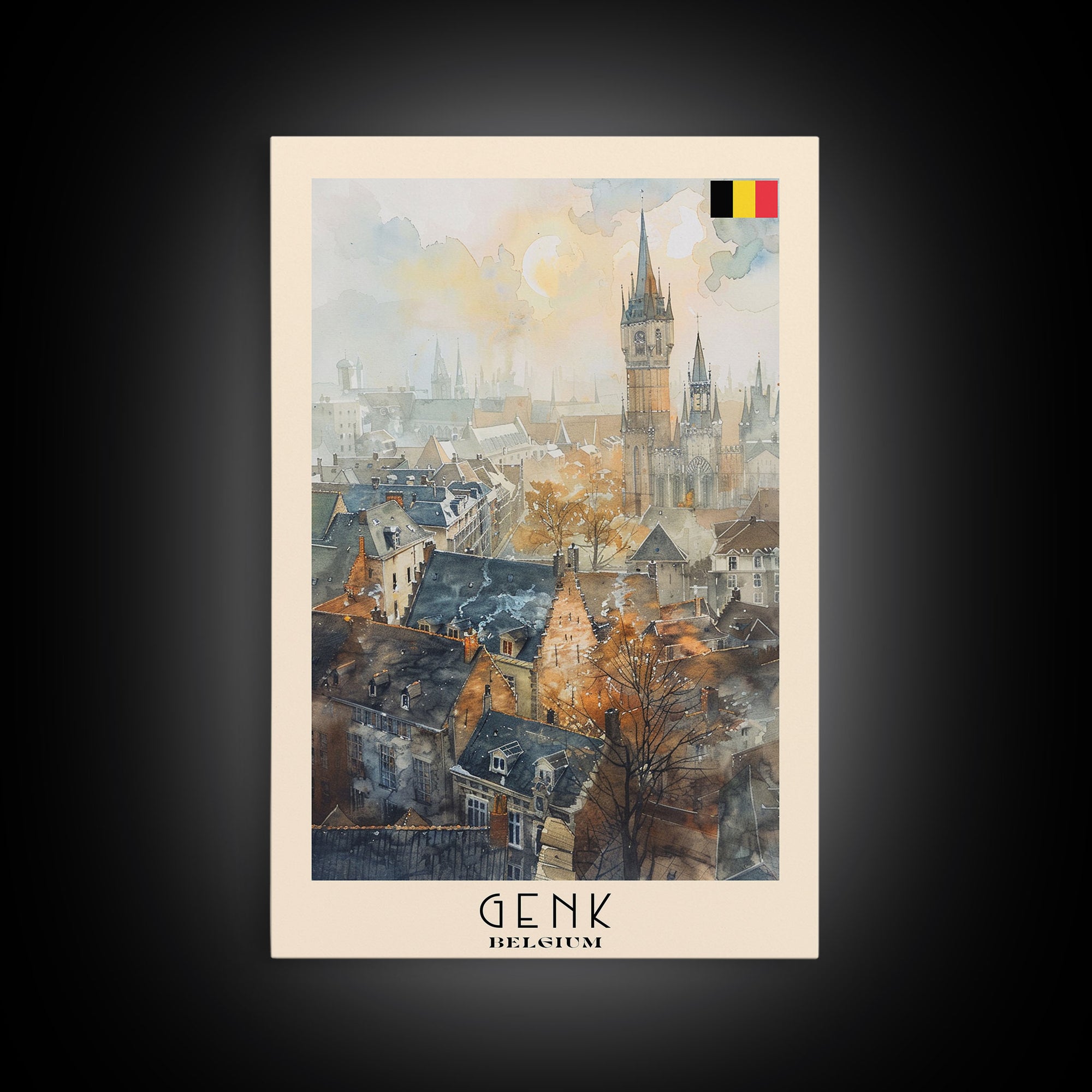 Genk, Belgium Travel Poster Art, Framed Canvas Print for Living Room or Bedroom, Historic Wall Art, Home Decoration