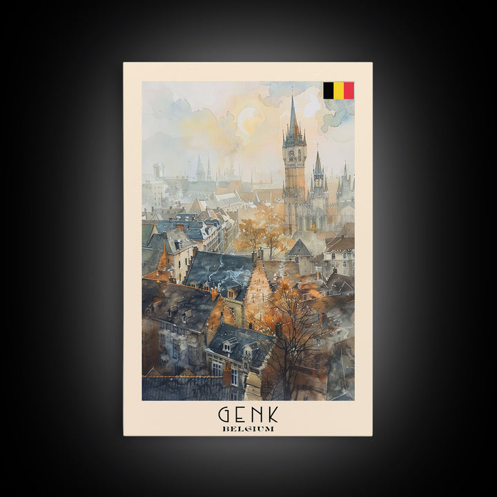 Genk, Belgium Travel Poster Art, Framed Canvas Print for Living Room or Bedroom, Historic Wall Art, Home Decoration