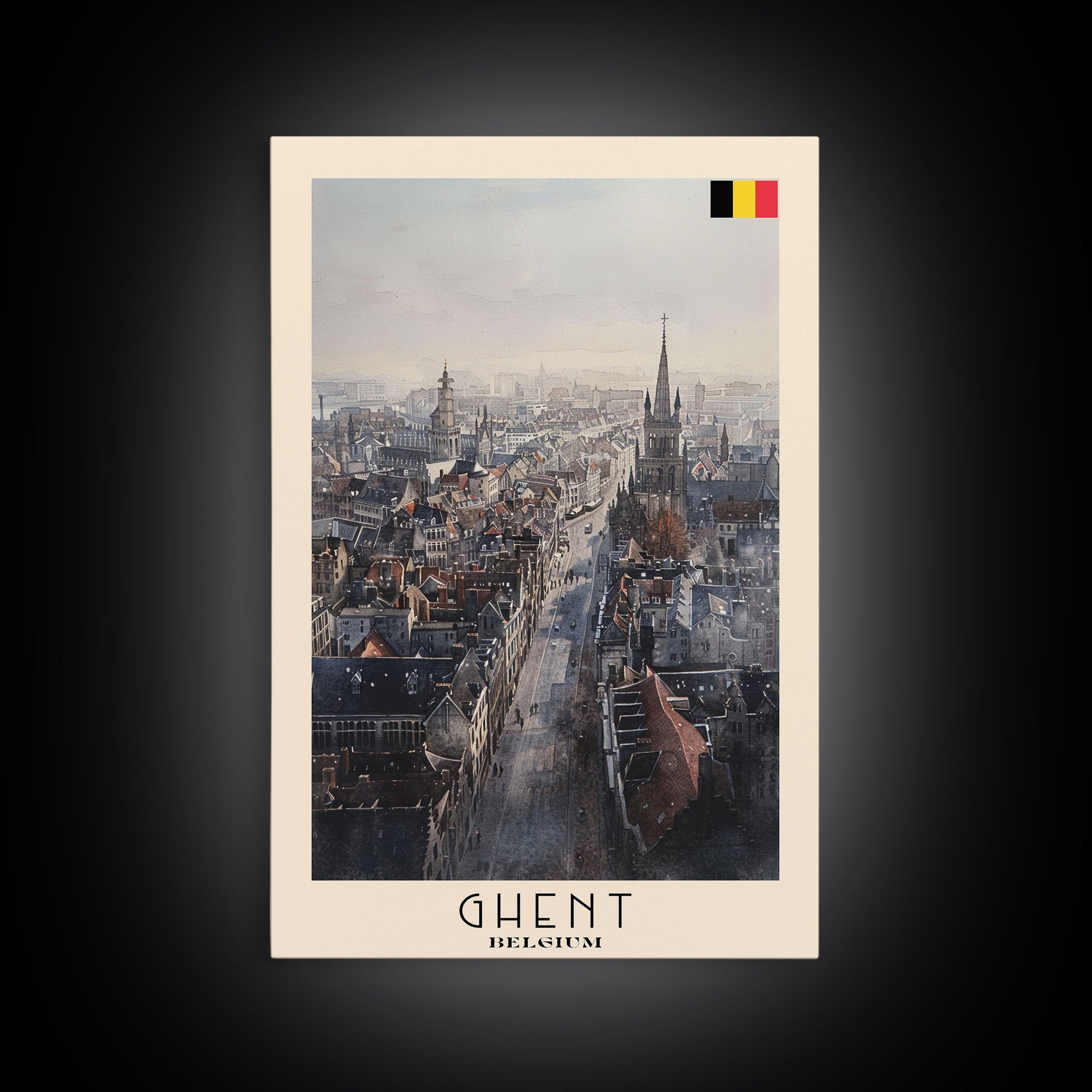 Ghent Belgium Cityscape Art, Framed Canvas Print, Living Room Wall Art, Travel Poster, Home Decoration, European Art