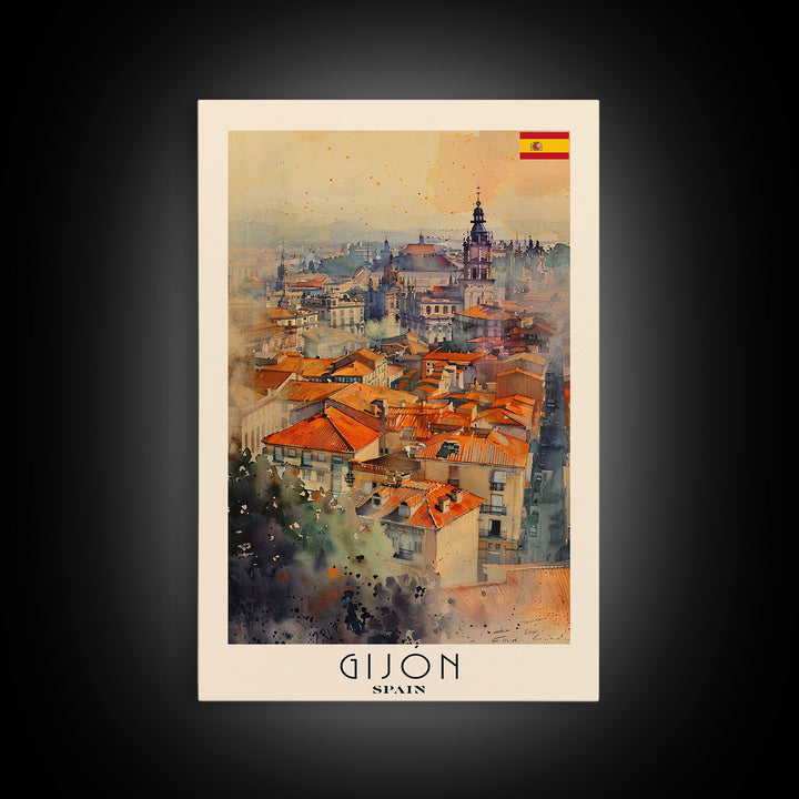 Gijon Spain City View Art, Framed Canvas Print, Bedroom Wall Art, Travel Poster Art, Unique Home Decor
