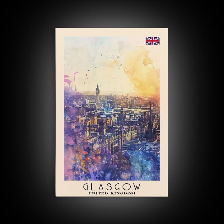 Glasgow United Kingdom Skyline Art, Framed Canvas Print, Living Room Wall Art, Travel Poster, Home Decor, UK Art