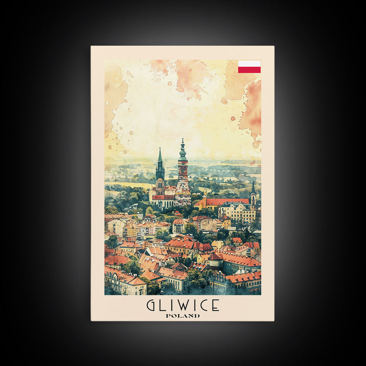 Gliwice Poland Cityscape Art, Framed Canvas Print, Bedroom Wall Art, Travel Poster Art, Wall Decoration, Polish Art