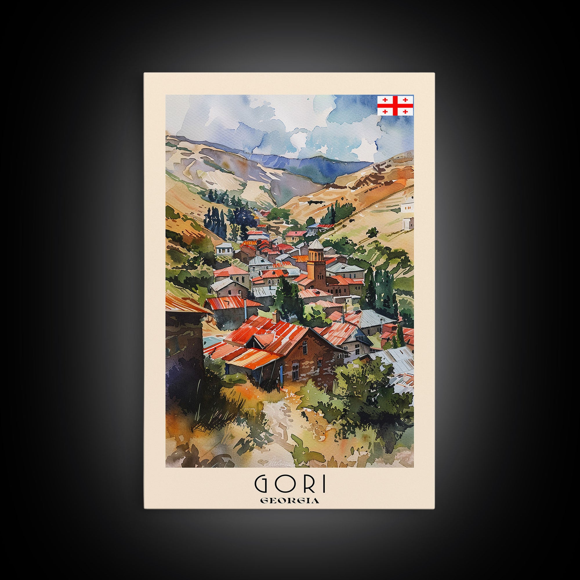 Gori Georgia Cityscape Art, Framed Canvas Print, Bedroom Wall Art, Travel Poster Art, Unique Home Decor