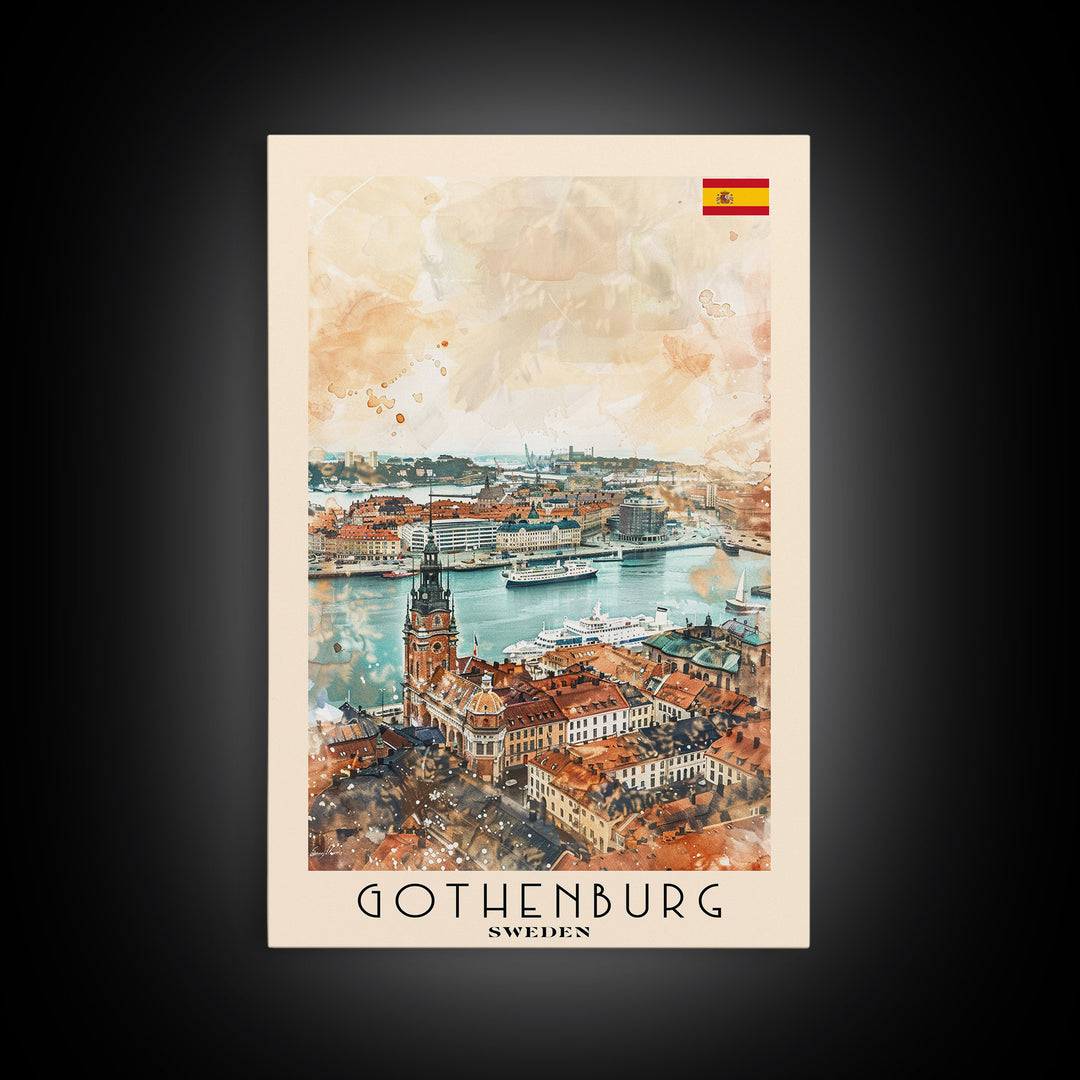 Gothenburg Sweden Harbor View Art, Framed Canvas Print, Living Room Wall Art, Travel Poster, Home Decoration