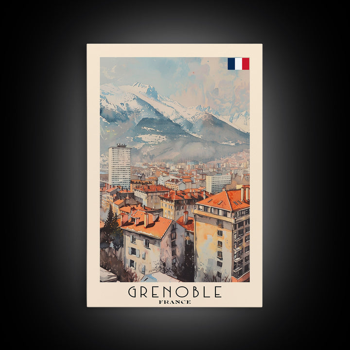 Grenoble France Mountain View Art, Framed Canvas Print, Wall Art for Bedroom, Travel Poster Art, Home Decoration, French Wall Art