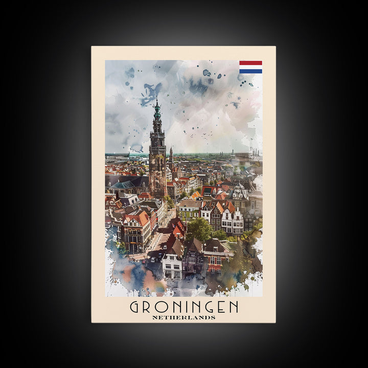 Groningen Netherlands Cityscape Art, Framed Canvas Print, Living Room Wall Art, Travel Poster, Home Decoration, Dutch Wall Art