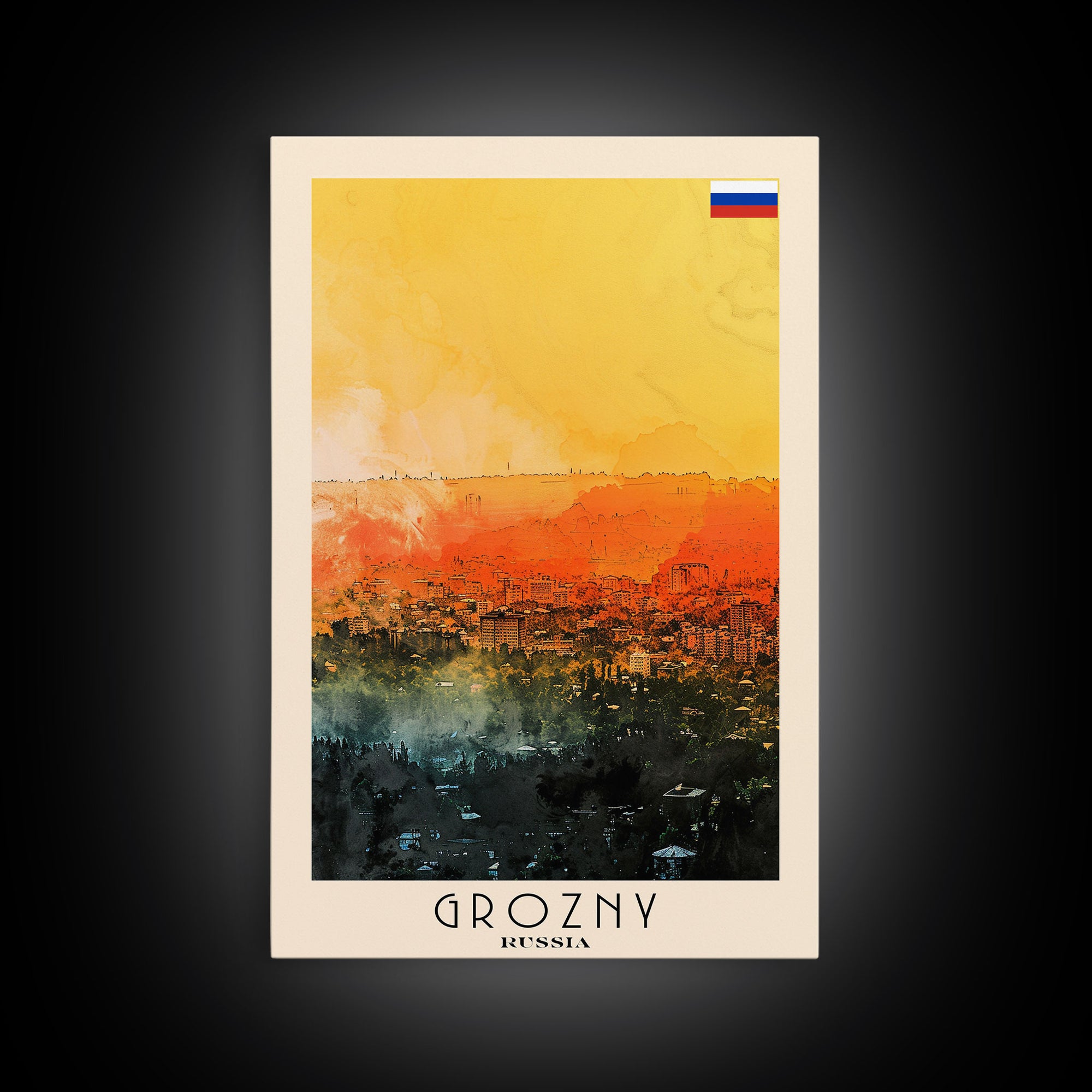 Grozny Russia City View Art, Framed Canvas Print, Bedroom Wall Art, Travel Poster Art, Unique Home Decor, Russian Wall Art