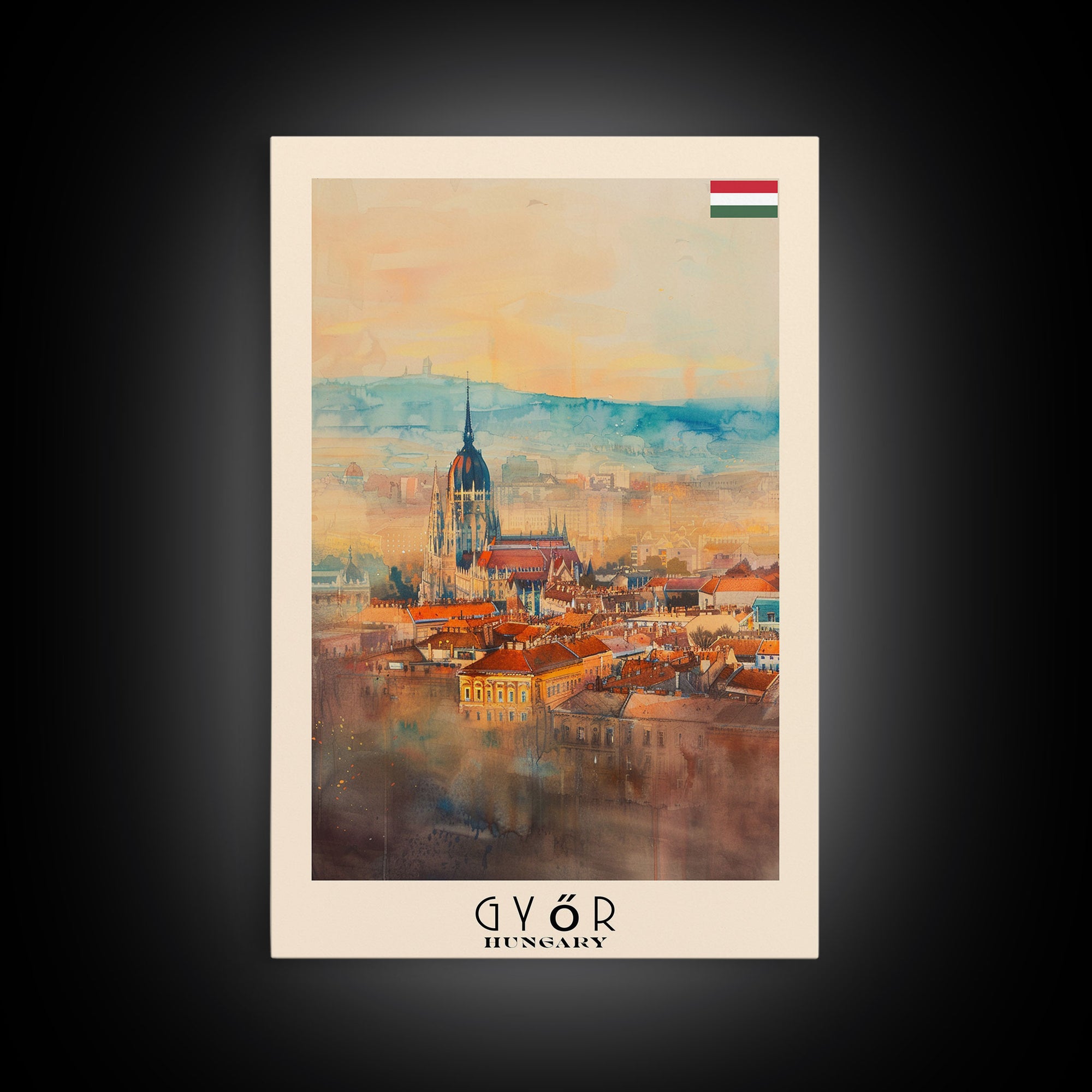 Győr Hungary Cityscape Art, Framed Canvas Print, Bedroom Wall Art, Travel Poster Art, Home Decoration, Hungarian Wall Art