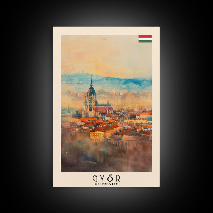 Győr Hungary Cityscape Art, Framed Canvas Print, Bedroom Wall Art, Travel Poster Art, Home Decoration, Hungarian Wall Art