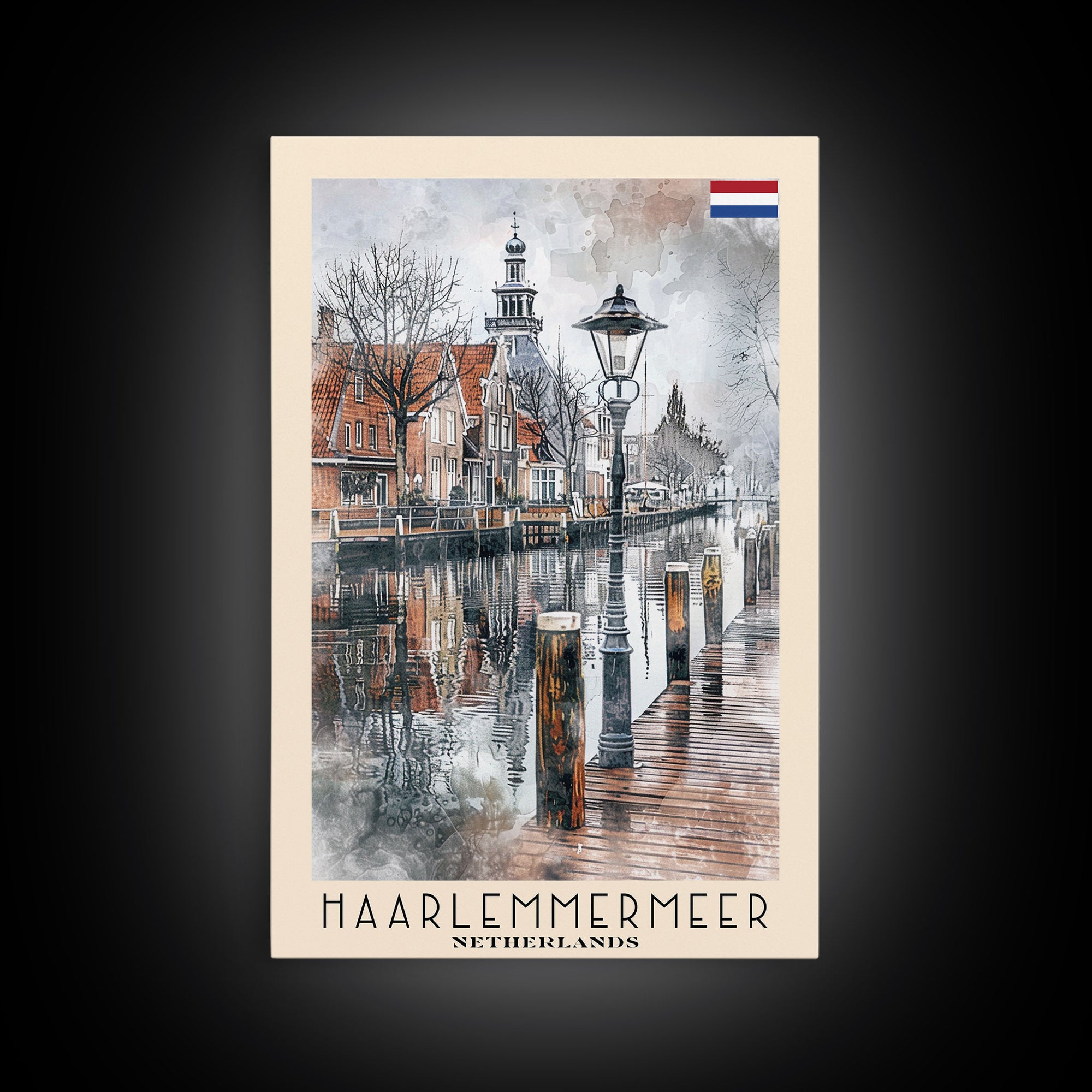 Haarlem Netherlands Historic City Art, Framed Canvas Print, Living Room Wall Art, Travel Poster, Home Decor, Dutch Wall Art